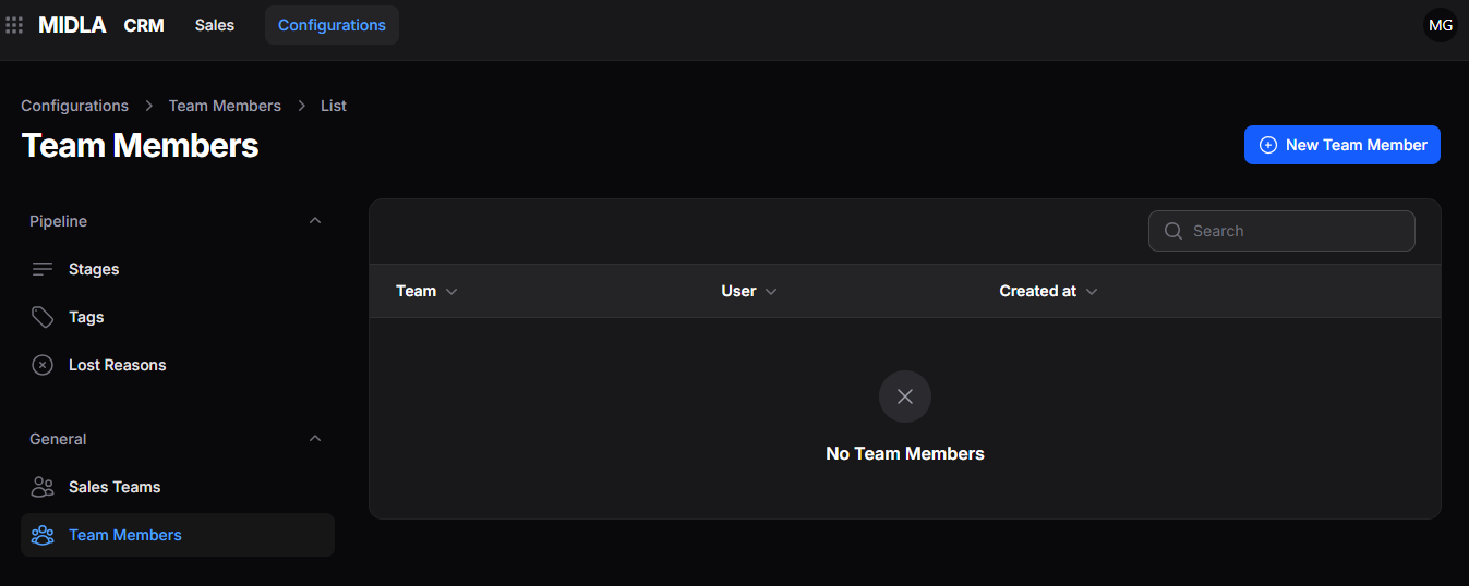 Team members list